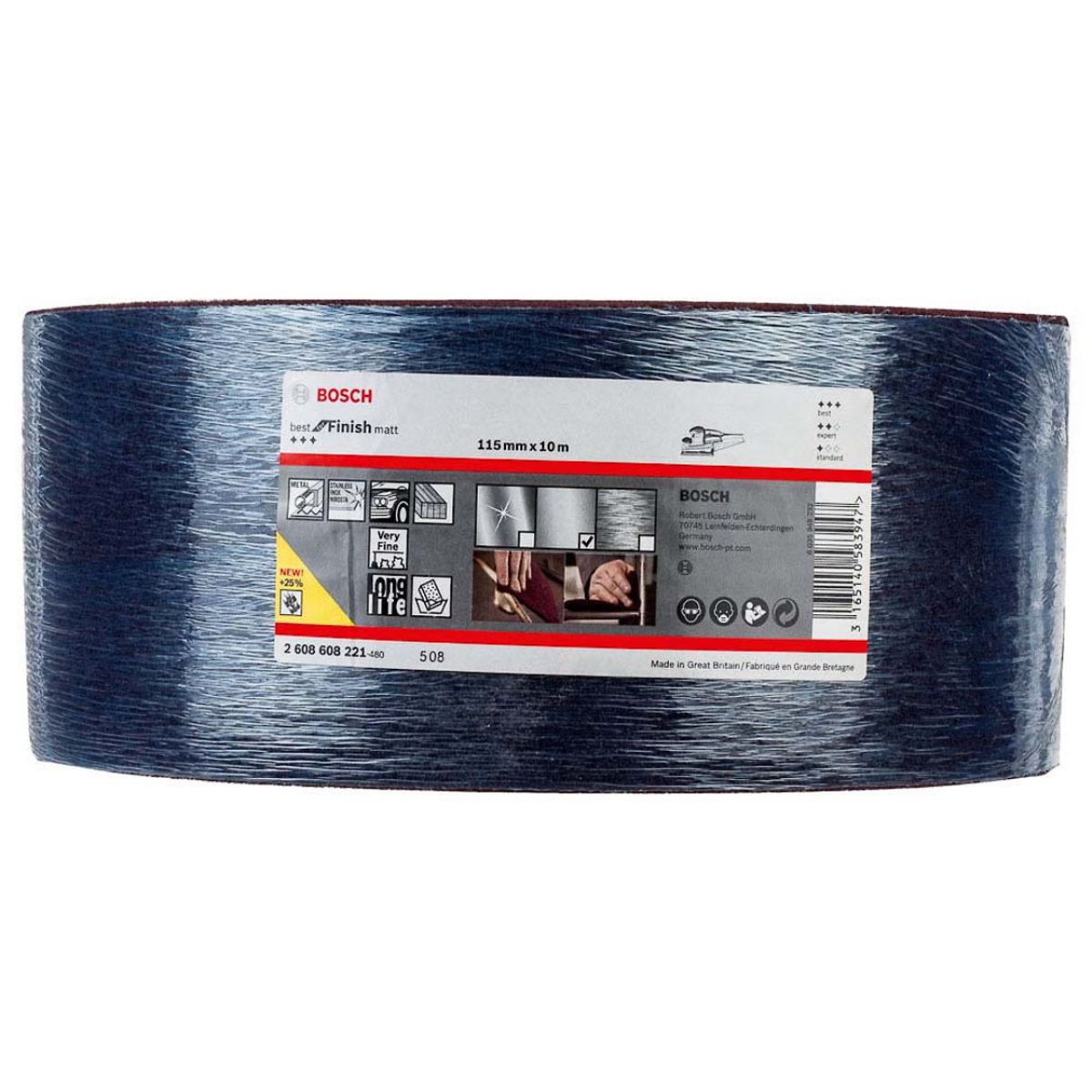 BOSCH - Rollo de Manta Abrasiva Bosch  115mm x 10m Grano Muy Fina