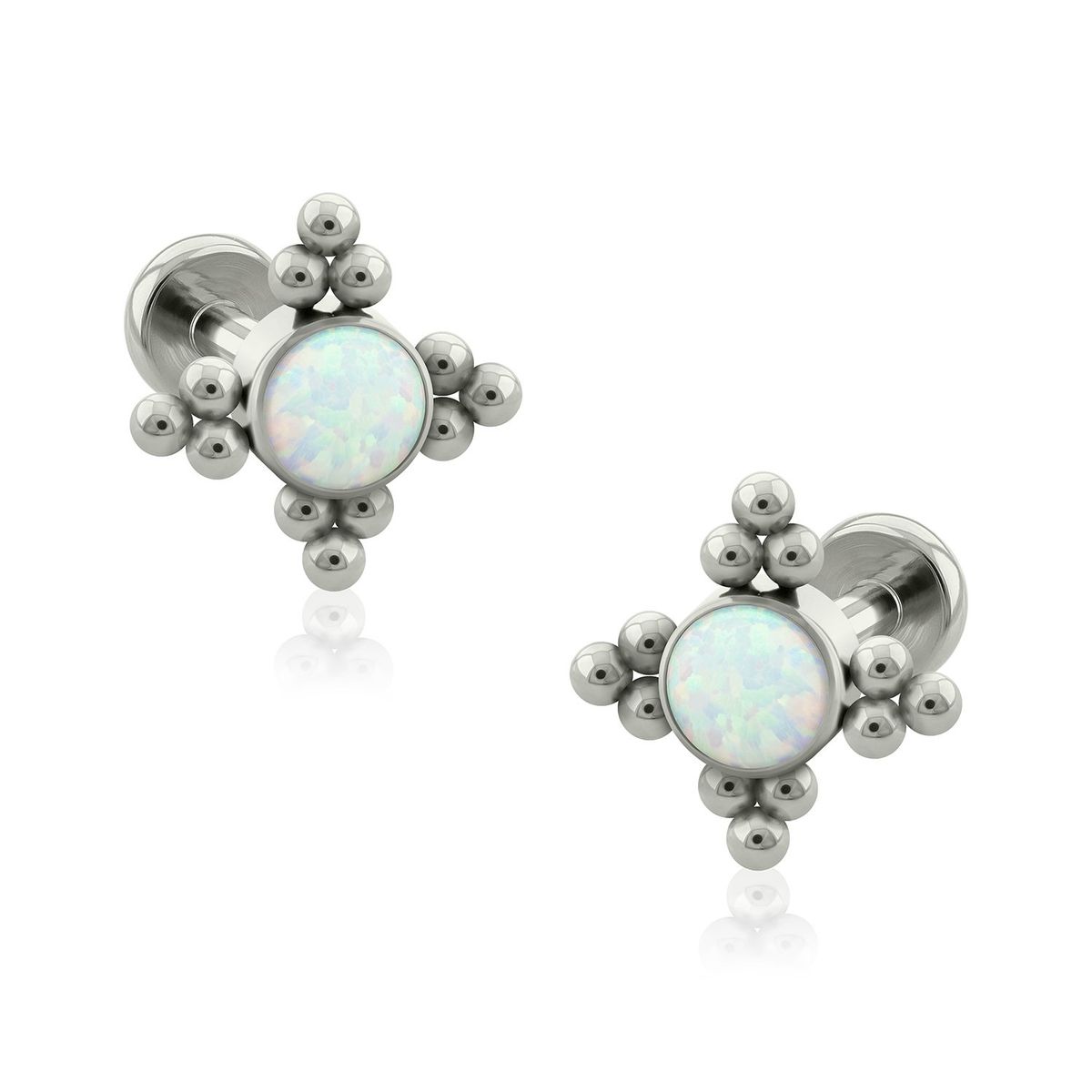 AGHA JEWELRY - Titanio Aretes Piercing Four TRI Opal lado Bezel set para lóbulo