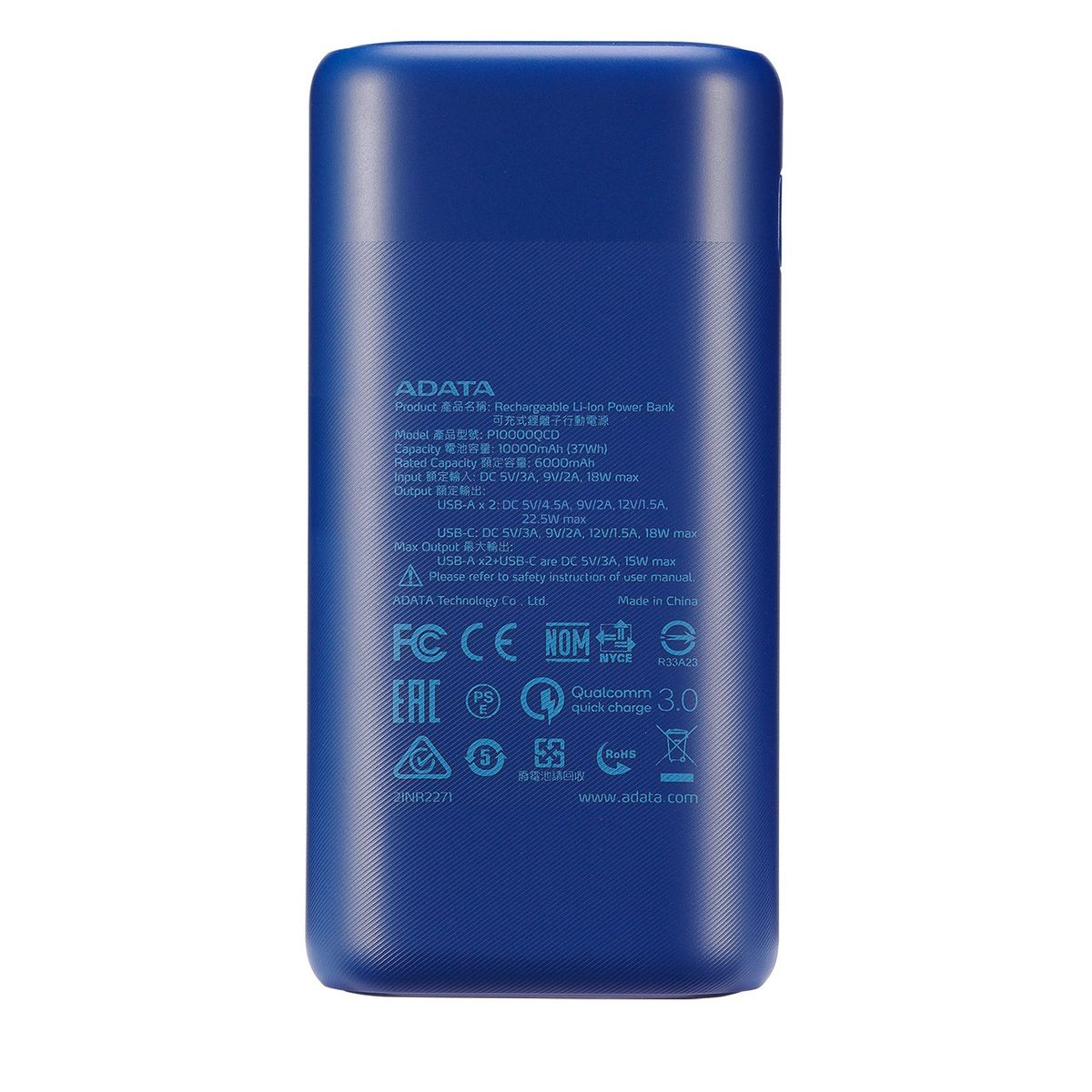 ADATA - Power Bank Adata 10000 Mah AP10000QCD Multi Carga - Azul