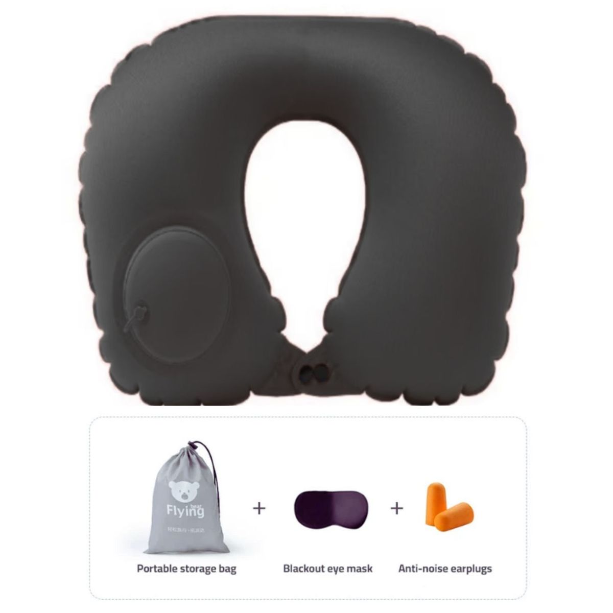 ONE PIXEL - Kit De Almohada De Viaje Inflable Más Antifaz Y Tapa Oídos Negra