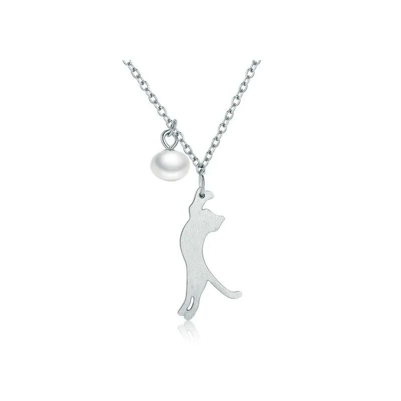 ALHAJAS - Collar Cadena Para Mujer Dije Gato Perla En Plata 925