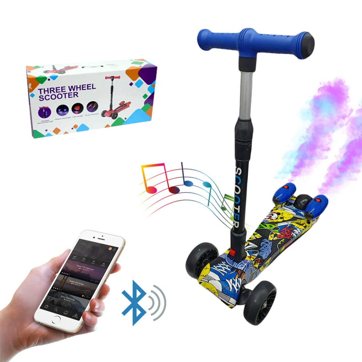 GENERICO - Patineta Scooter Con Humo Para Niños Bluetooth