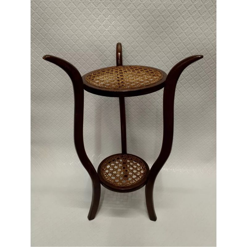 GENERICO - Mesa Columna Veneciana Antigua En Rattan Y Madera 2 Niveles