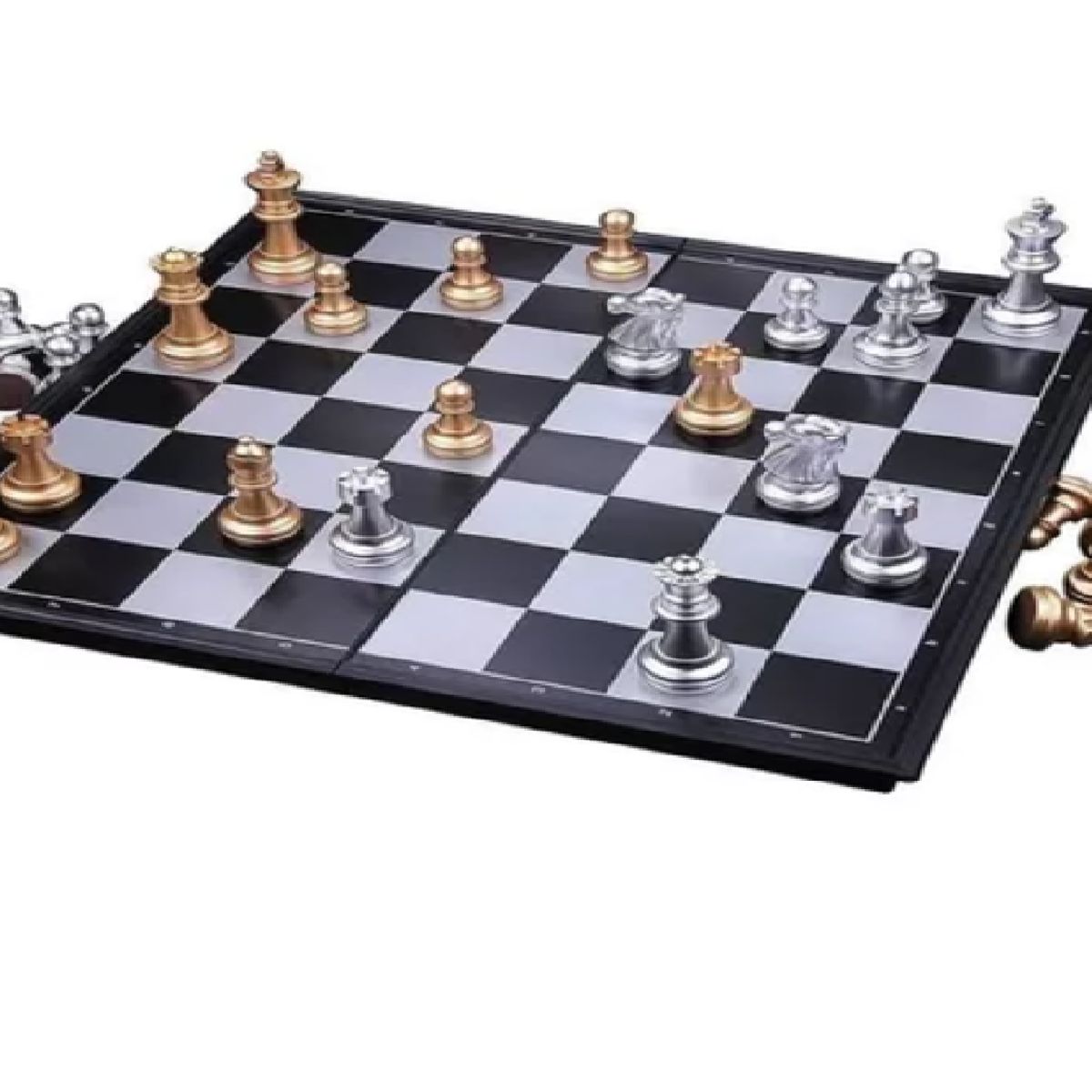 GENERICO - Ajedrez Magnetico con Piezas Doradas Y Blancas Sencillo