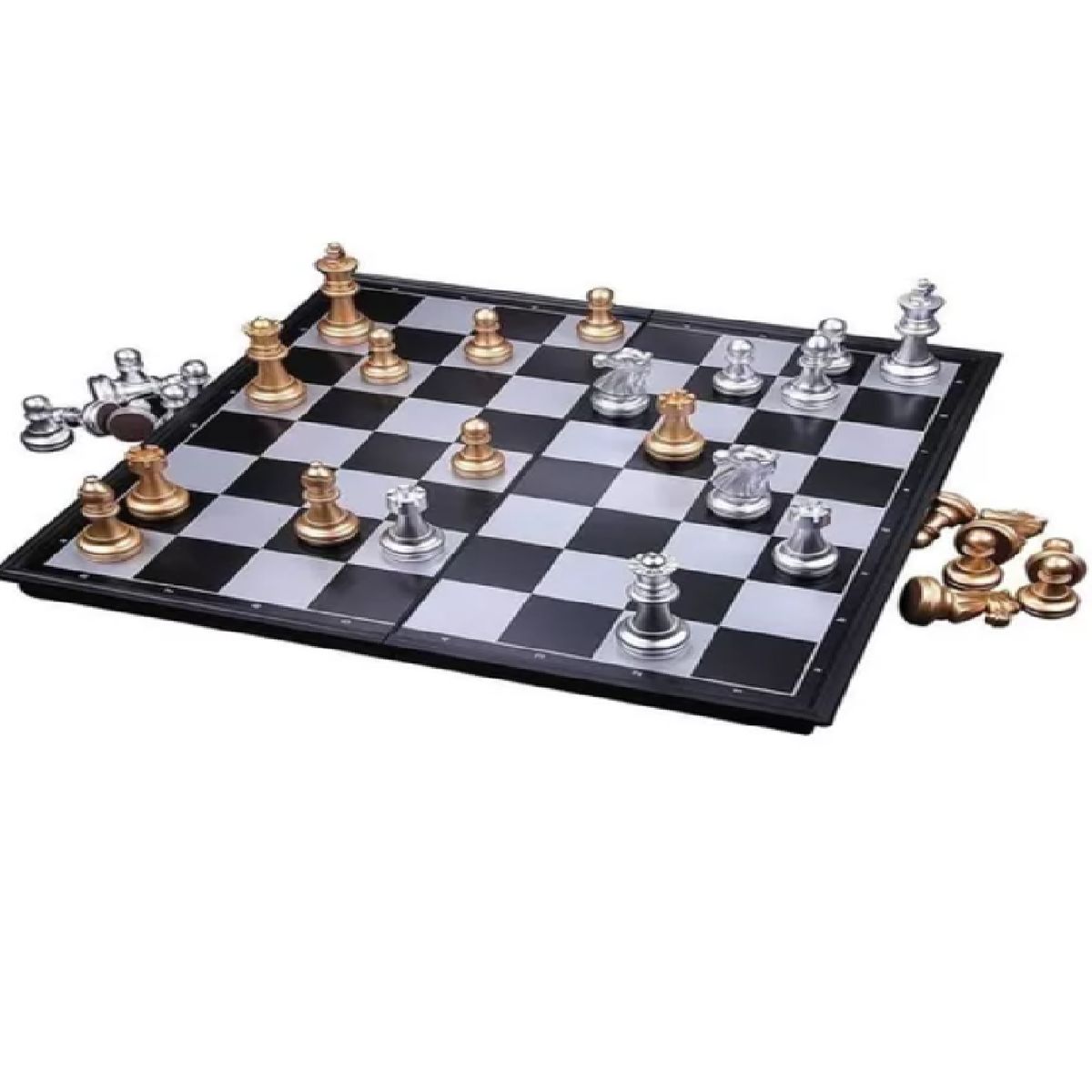 GENERICO - Ajedrez Magnetico con Piezas Doradas Y Blancas Sencillo