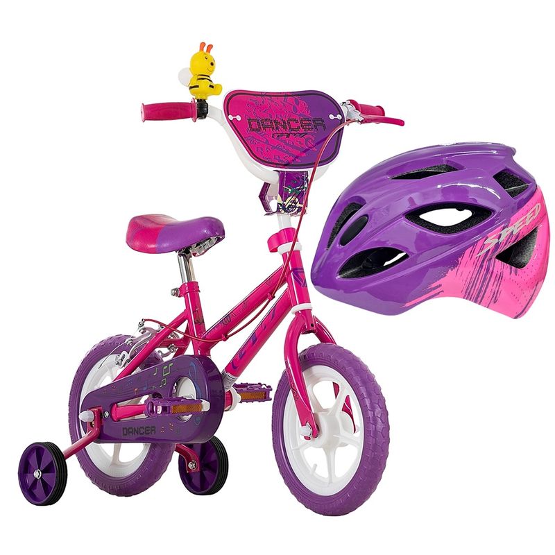 GW - Bicicleta Casco Niña Rin 12 Con Ruedas Auxiliares
