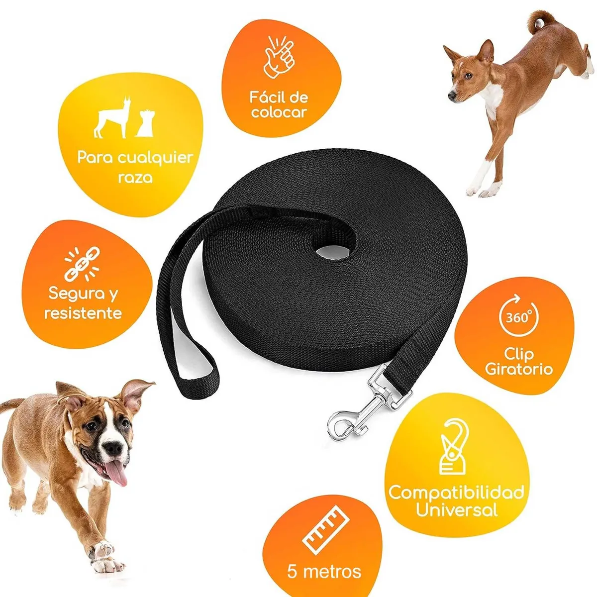 VELBROS - Correa Perro Gato Entrenamiento Larga Mascota Paseo Tira 5m