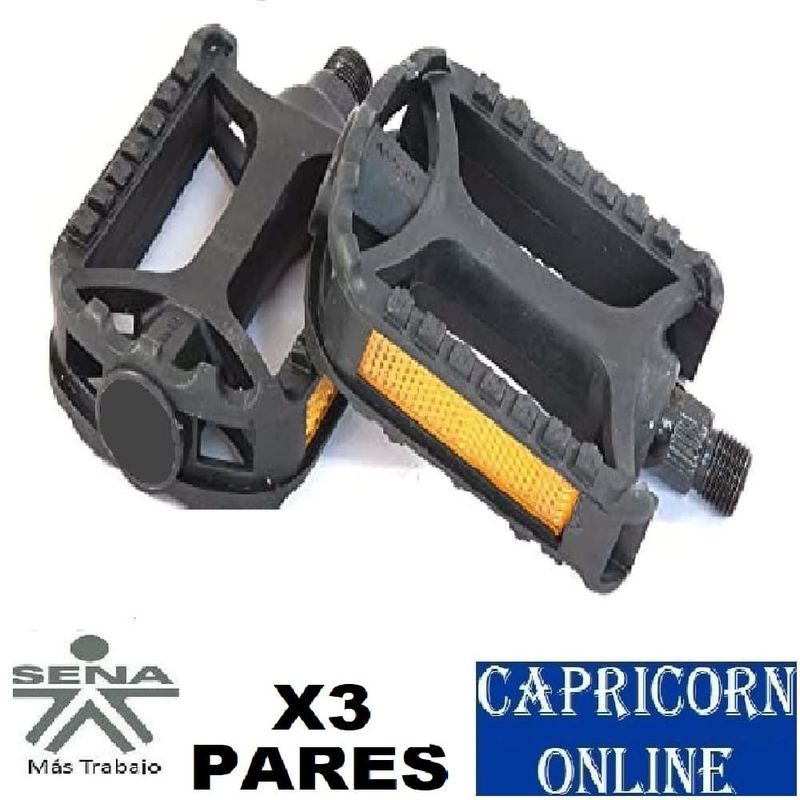 OPTIMUS - 3 Pares Pedales Negros Grandes Resina Bicicleta Todoterreno