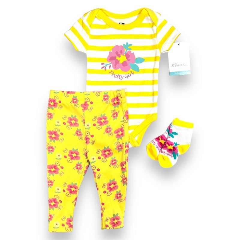 HUDSON - Conjunto 3 Pcs Ropa Para Bebe Niña Hudson baby 100% Algodon