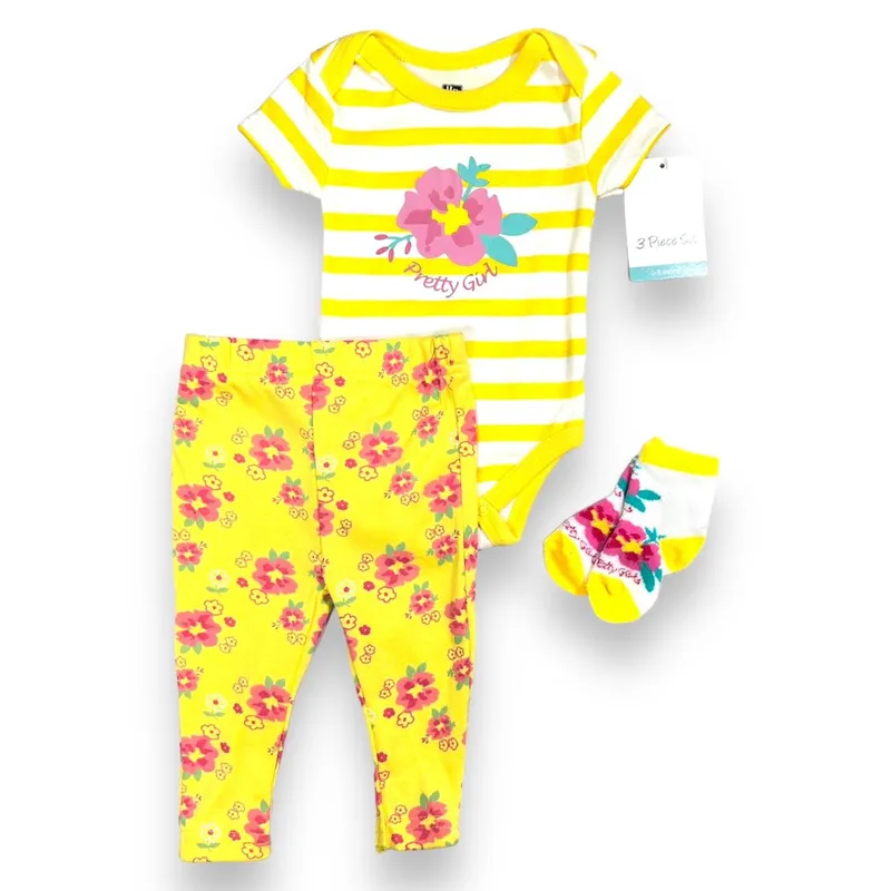 HUDSON - Conjunto 3 Pcs Ropa Para Bebe Niña Hudson baby 100% Algodon