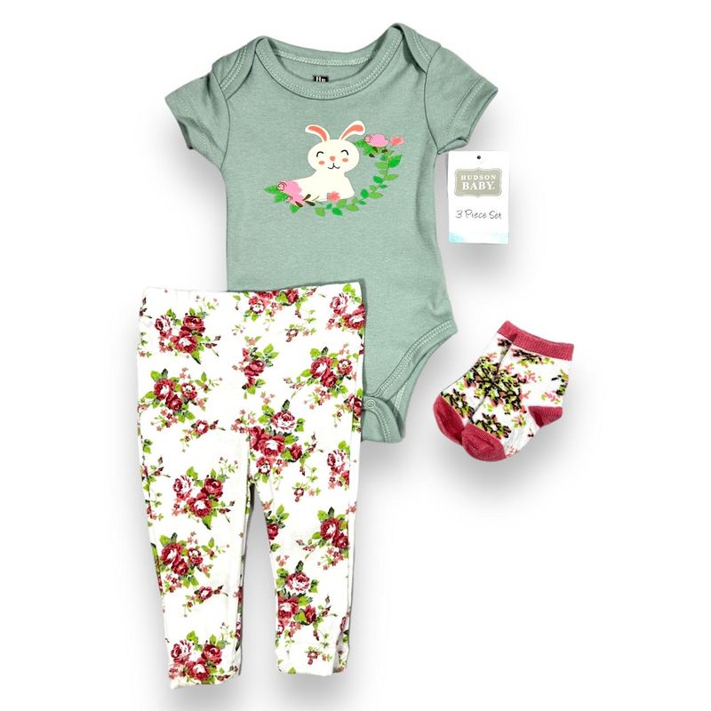 HUDSON - Conjunto 3 Pcs Ropa Para Bebe Niña Hudson baby 100% Algodon