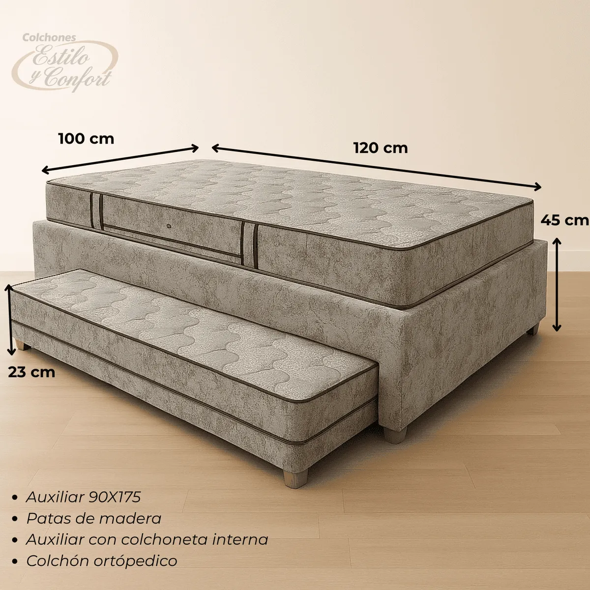 ESTILO Y CONFORT - Duplex con Colchón Ortopedico Gris Especial 120X190