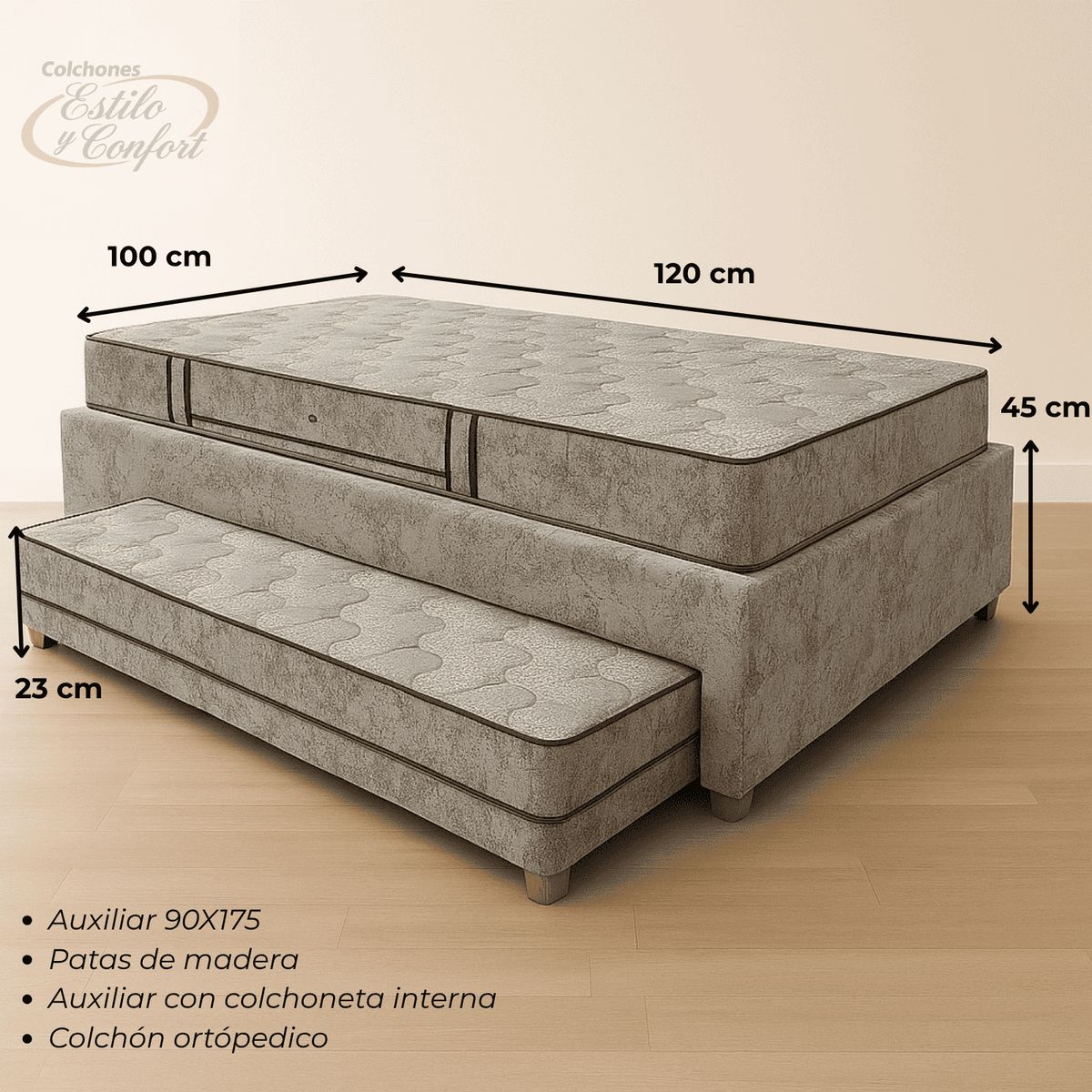 ESTILO Y CONFORT - Duplex con Colchón Ortopedico Gris Especial 120X190