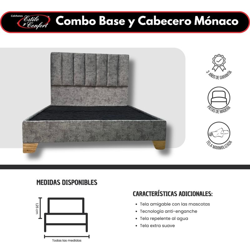 ESTILO Y CONFORT - Basecama con cabecero Monaco Gris 200 King