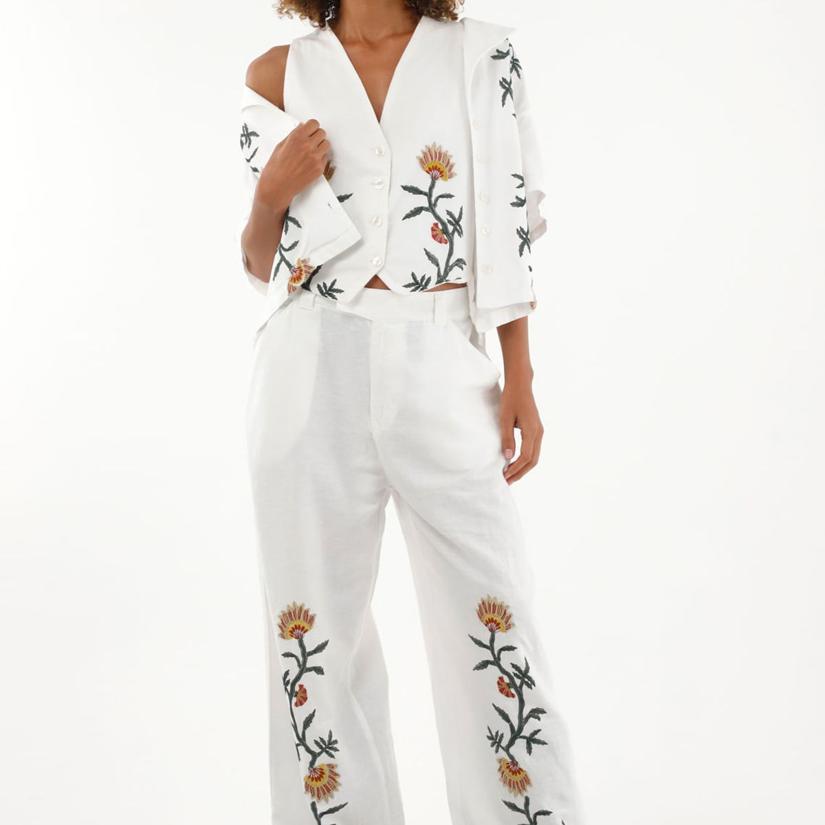 TENNIS - Pantalón Recto de tiro medio con bordados para mujer