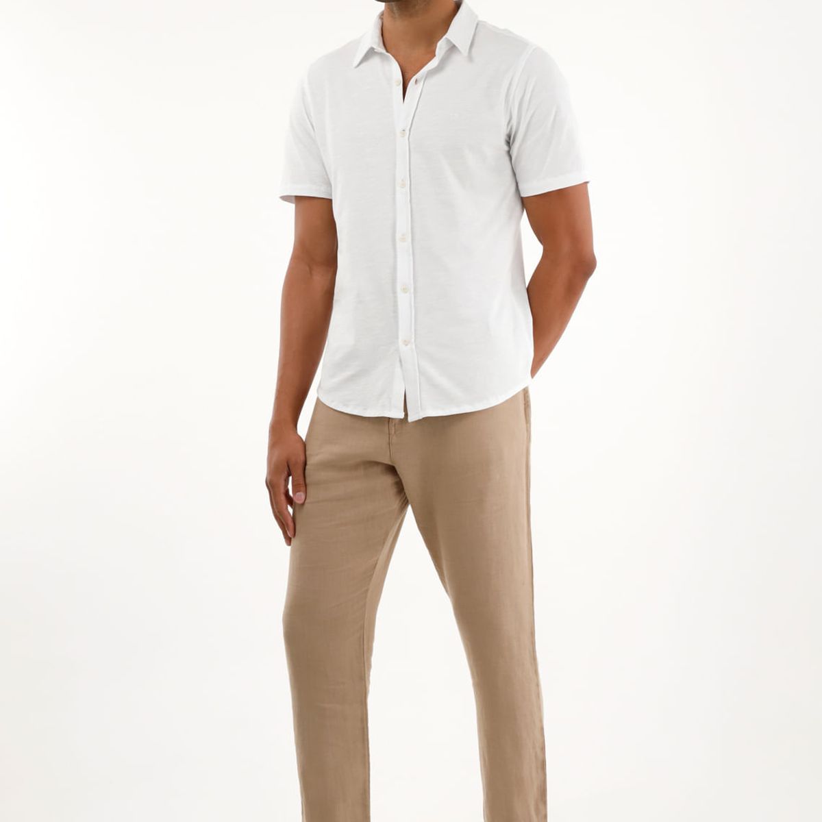 TENNIS - Pantalón tipo chino crudo en lino 100% para hombre