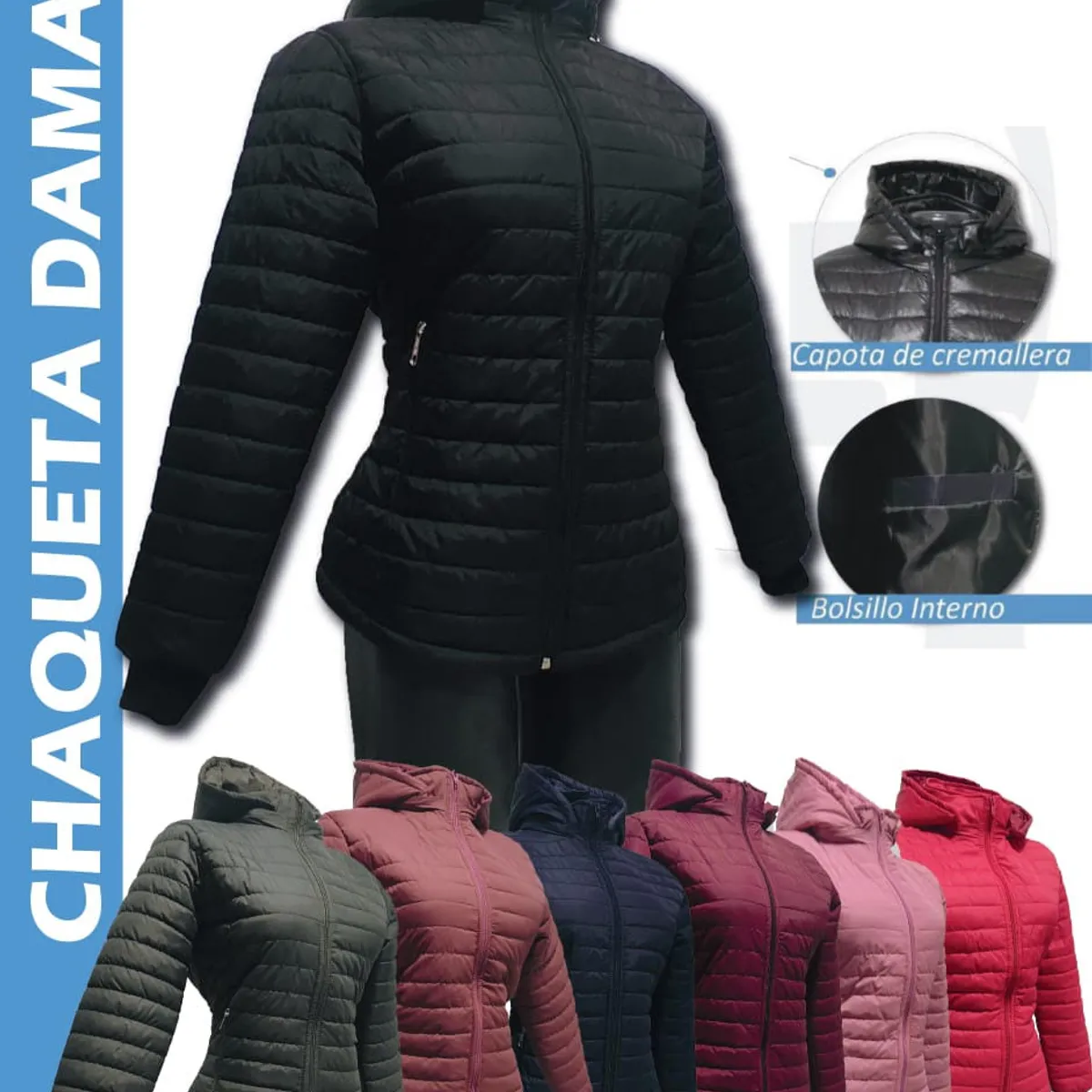 FG STORE - Chaqueta VERDE mujer impermeable invierno capota térmica