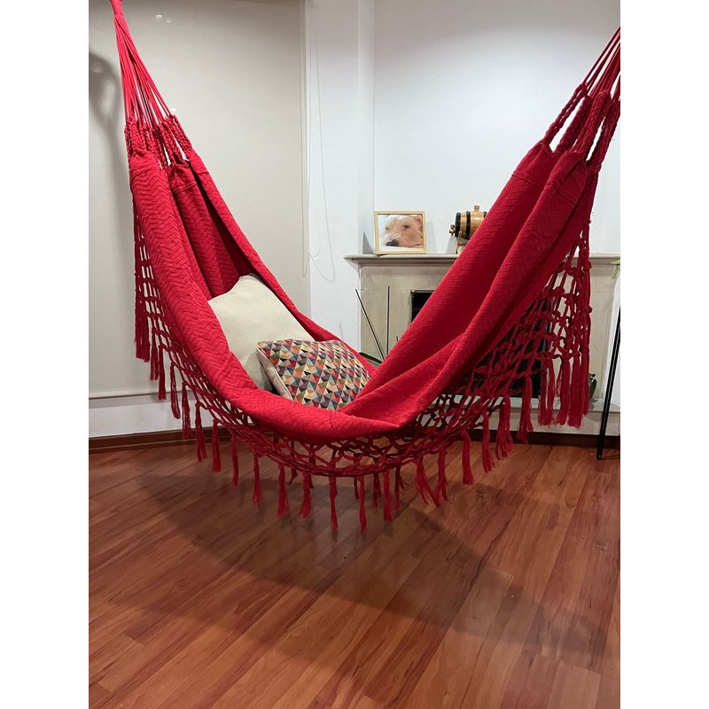 GENERICO - HAMACA ALGODON DOBLE EDEN CON FLECOS ROJA