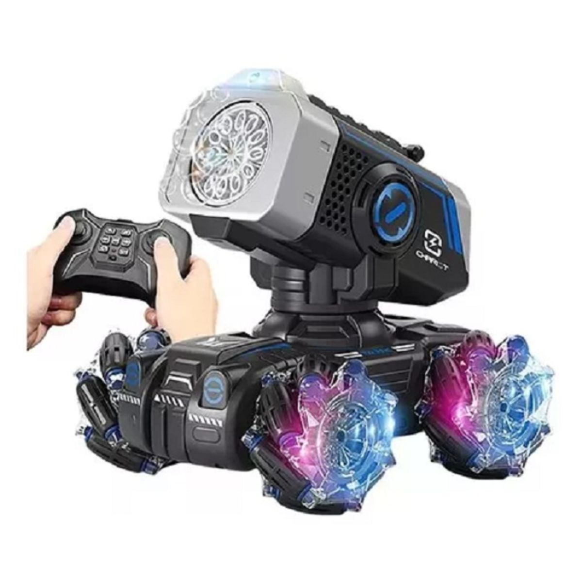 GENERICO - Carro Control Remoto Gira Cañón Lanza Burbujas Con Luz led