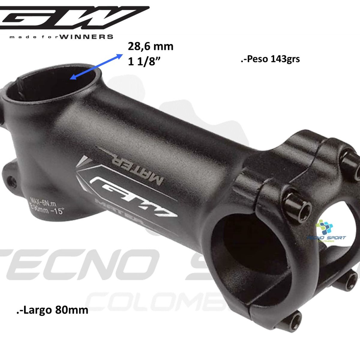 GW - Espiga Bicicleta Gw Mater +- 15° Aluminio Codo Mtb Y Ruta