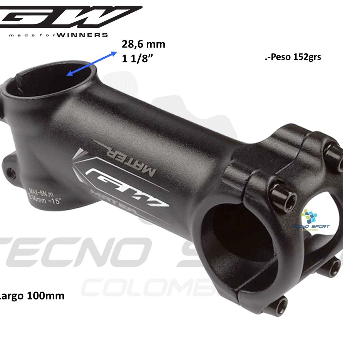 GW - Espiga Bicicleta Gw Mater +- 15° Aluminio Codo Mtb Y Ruta