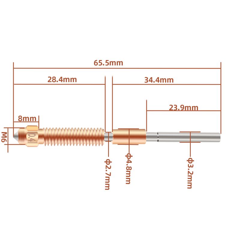 GENERICO - Boquilla Trimetalica K1 Max K1C Ender-3 V3 04mm 175mm