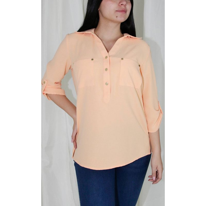 L Y H - Blusa Para Mujer Manga 34 Beige Marca L&H