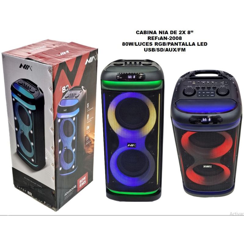 NIA - Cabina De Sonido Recargable 12 Doble Microfono Rgb 9000pmpo 110v