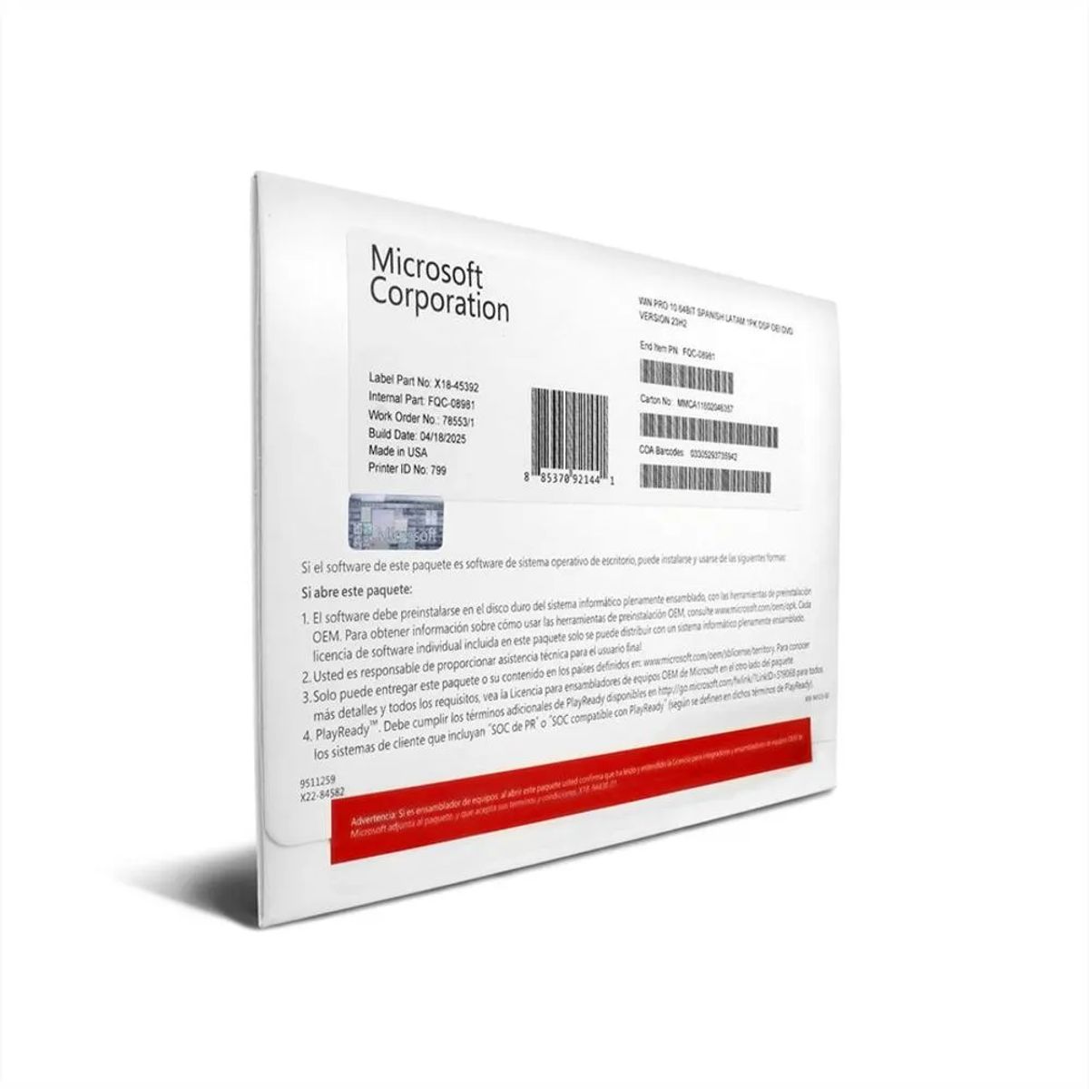 MICROSOFT - Windows 11 Pro 64bit Caja Español Latino con DVD / SOBRE FISICO