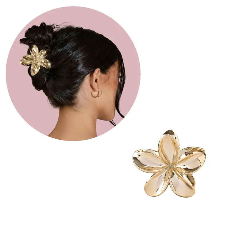 GENERICO - Pinza Gancho Caimán Flor Hawaiana Metalizada para Cabello