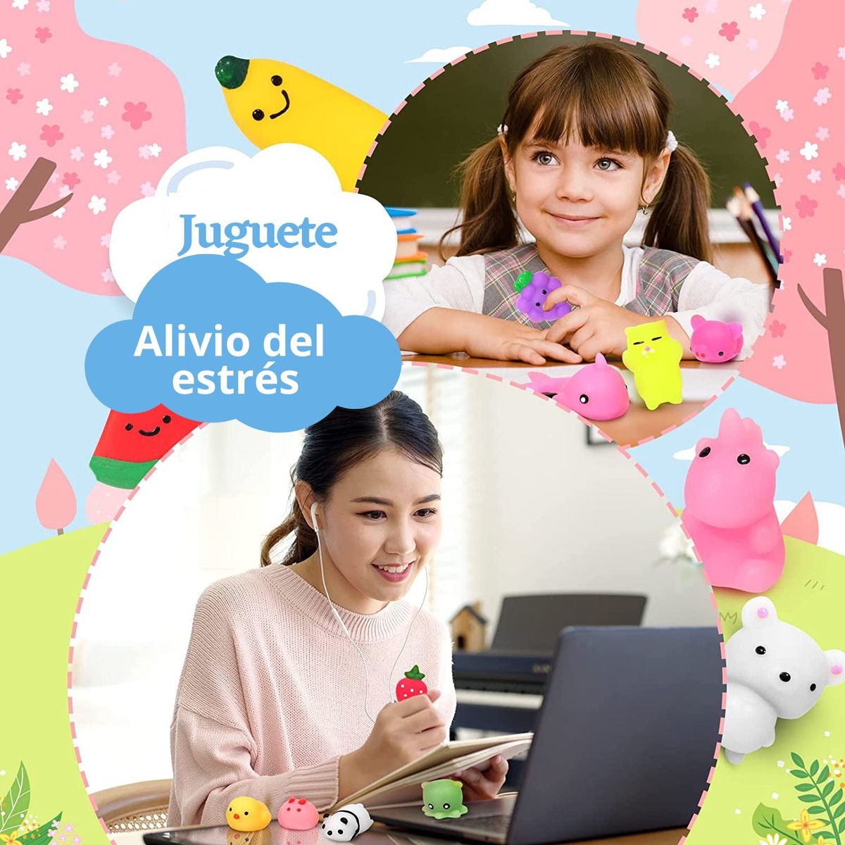 GENERICO - 10 Squishies Juguete Antiestrés Relajante Mini Mochi Kawaii