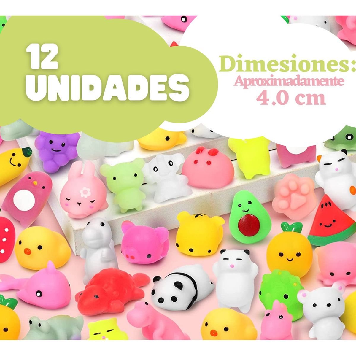 GENERICO - 12 Mini Mochi Juguete Antiestrés Relajante Squishies Kawaii