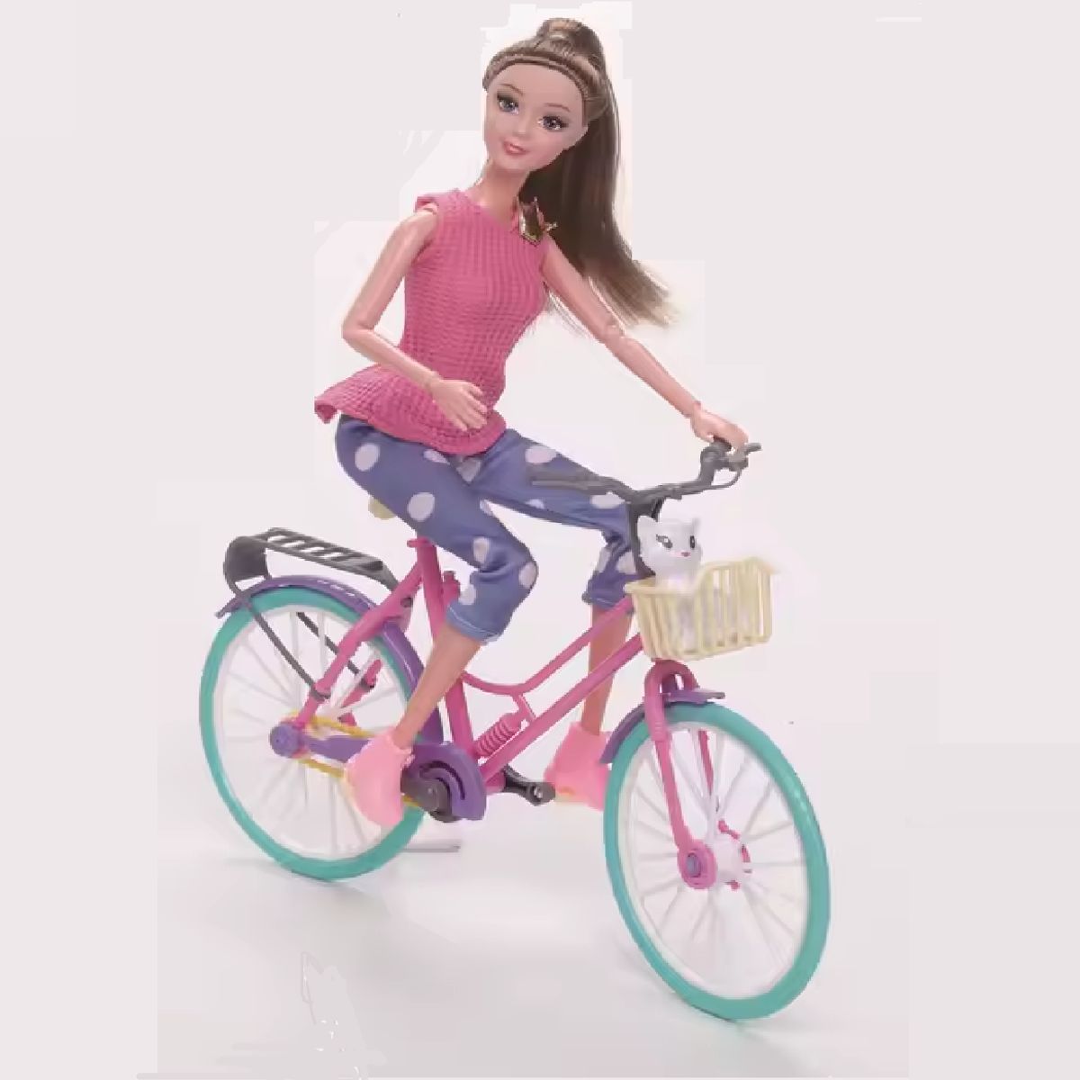 GENERICO - MUÑECA BICICLETA CON BEBE Y ACCESORIOS VARIADOS