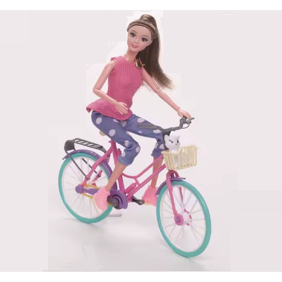 GENERICO - MUÑECA BICICLETA CON BEBE Y ACCESORIOS VARIADOS