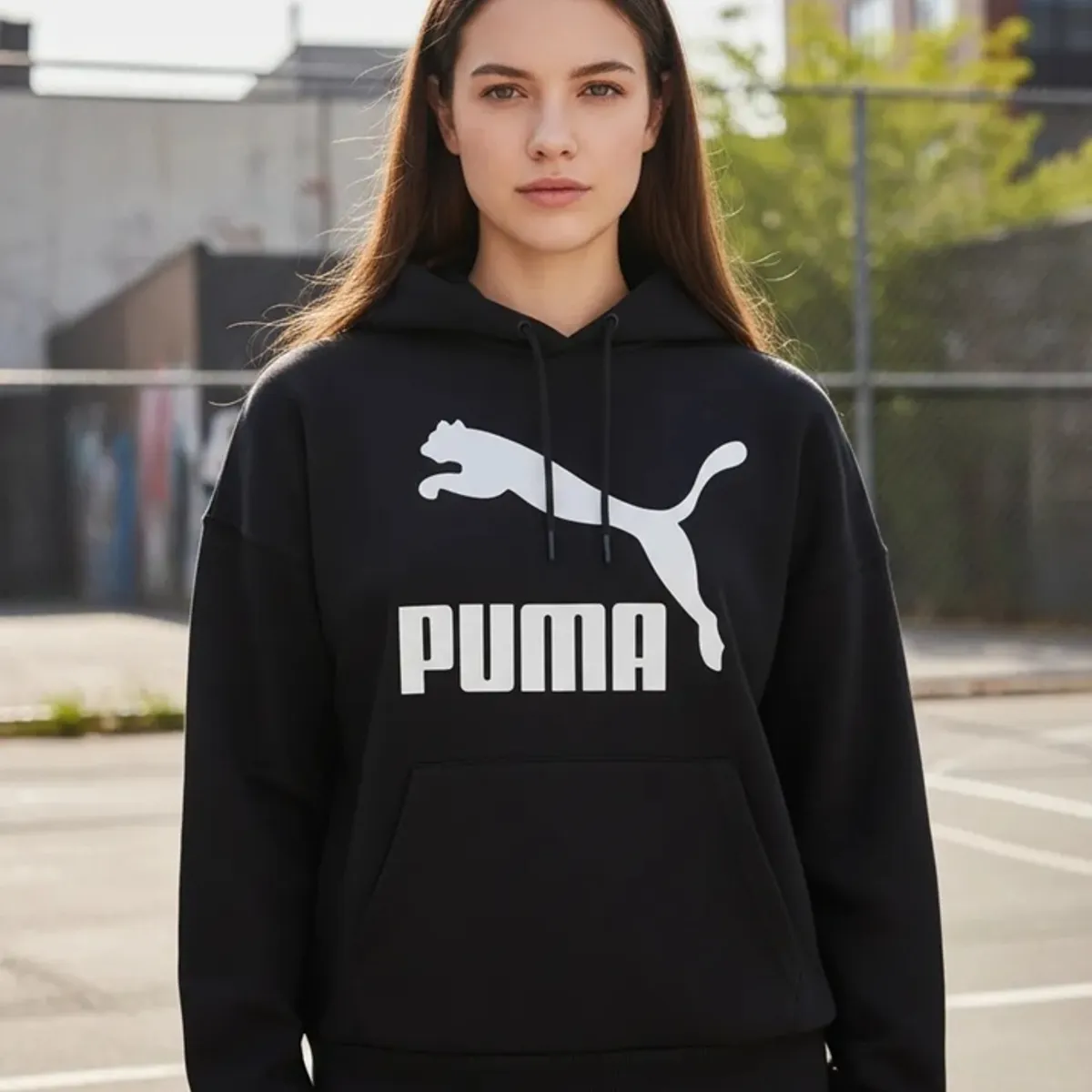 PUMA - Buzo Puma Mujer Classics Logo 530074-01 Negro con Capota