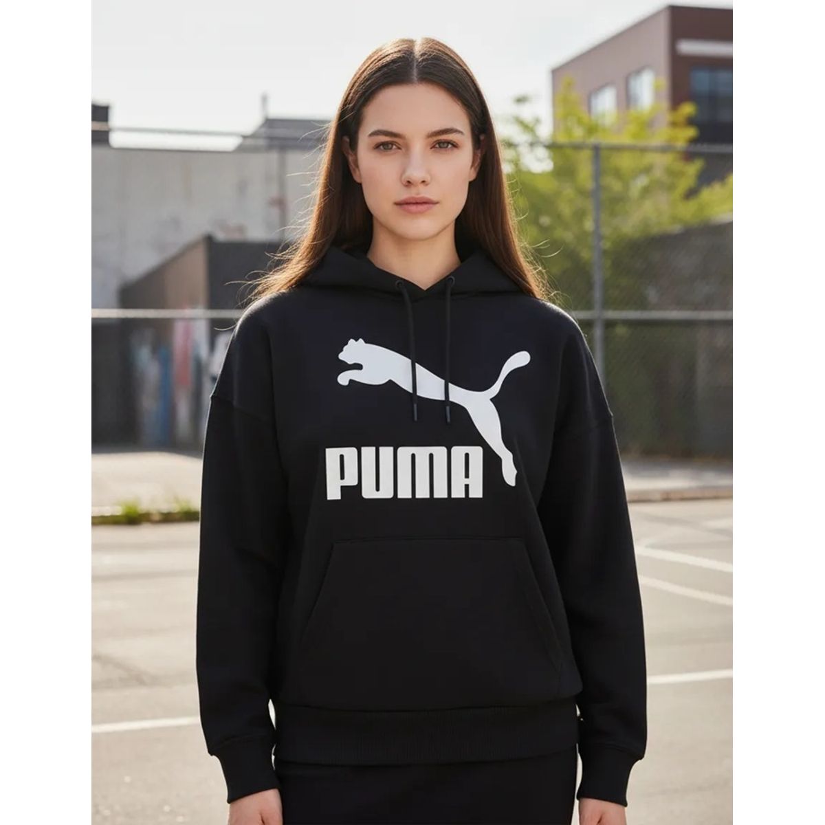 PUMA - Buzo Puma Mujer Classics Logo 530074-01 Negro con Capota