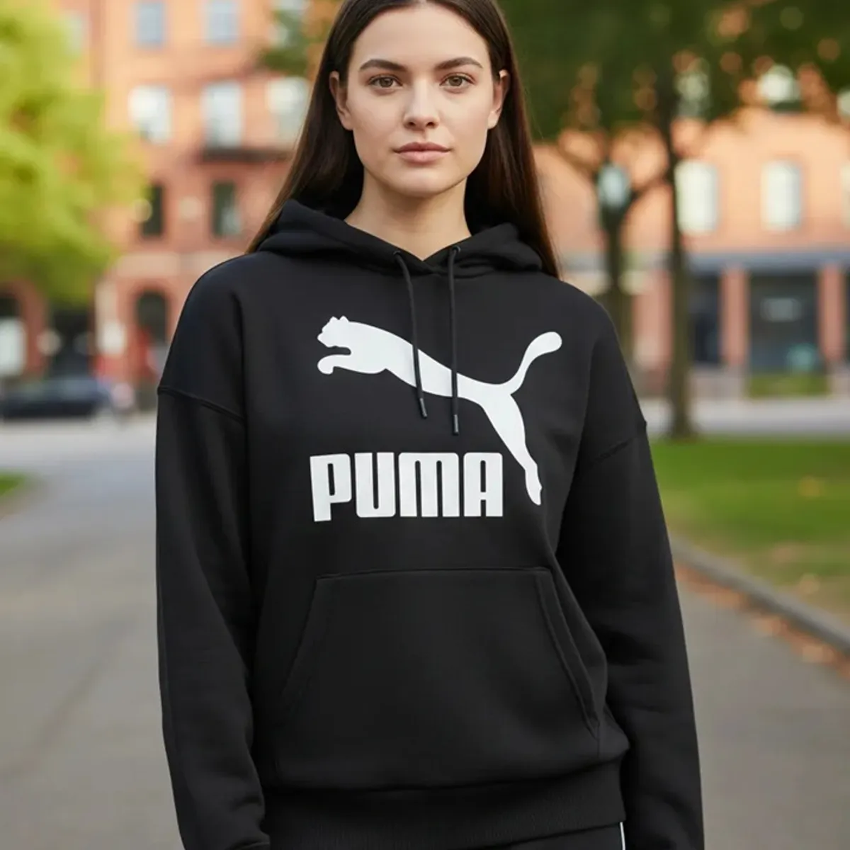 PUMA - Buzo Puma Mujer Classics Logo 530074-01 Negro con Capota