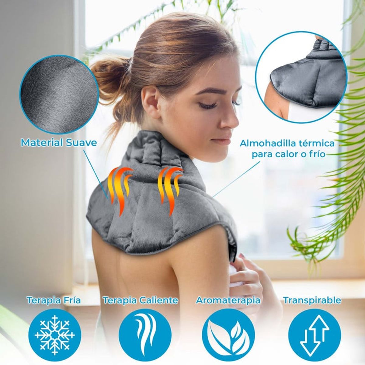 STYLE STARS - Manta Térmica para Dolores de Cuello y Espalda Aromaterapia Gris