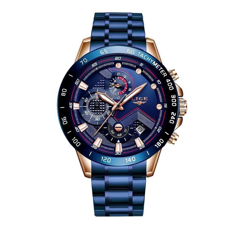 LIGE - Reloj Lige de Caballero Análogo Original acero Resistente agua