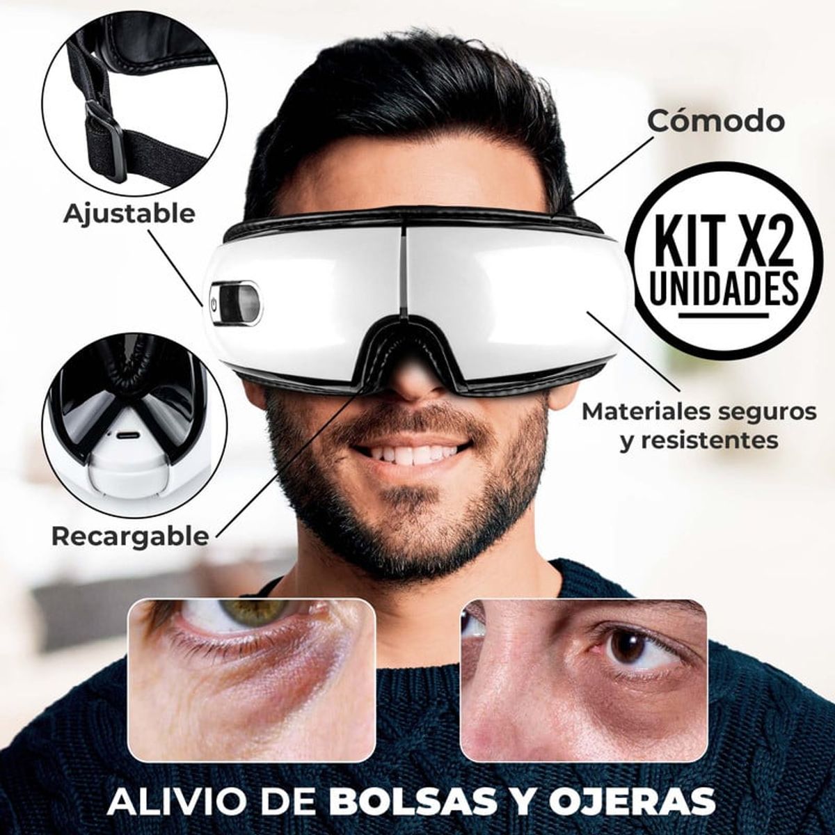 STYLE STARS - Set x2 Masajeador Ojos Inalámbrico Musicoterapia Calefacción