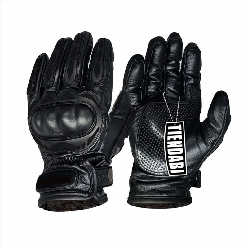 GENERICO - Guantes Moto Motociclista Cuero Tipo Relojero Unisex NEGRO