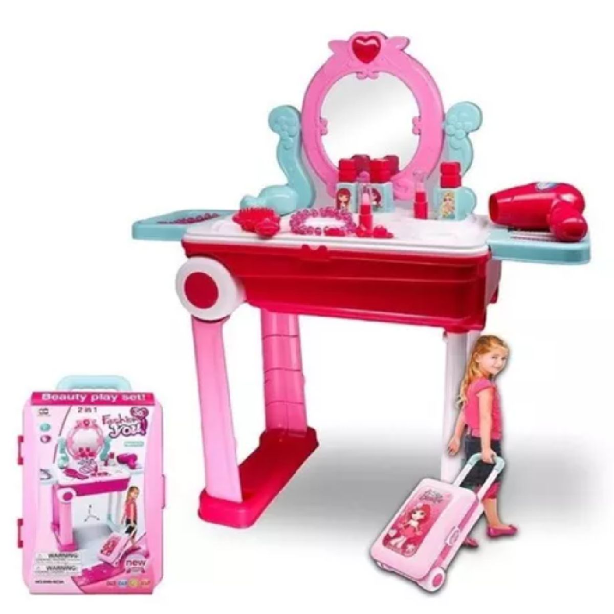 GENERICO - MALETA TRANSFORMABLE EN TOCADOR DE MAQUILLAJE DE JUGUETE