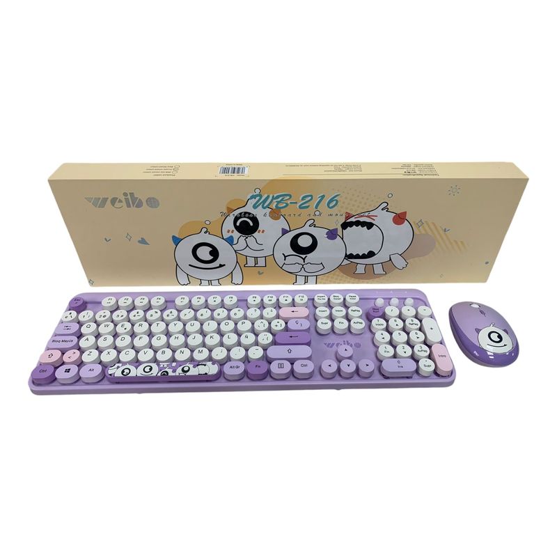 WEIBO - Combo Teclado + Mouse Inalambrico 24ghz Weibo Wb216 Con Ñ Color Lila