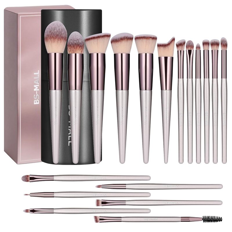 BS - Juego De 18 Brochas De Maquillaje Bs-mall Color Champagne Gold