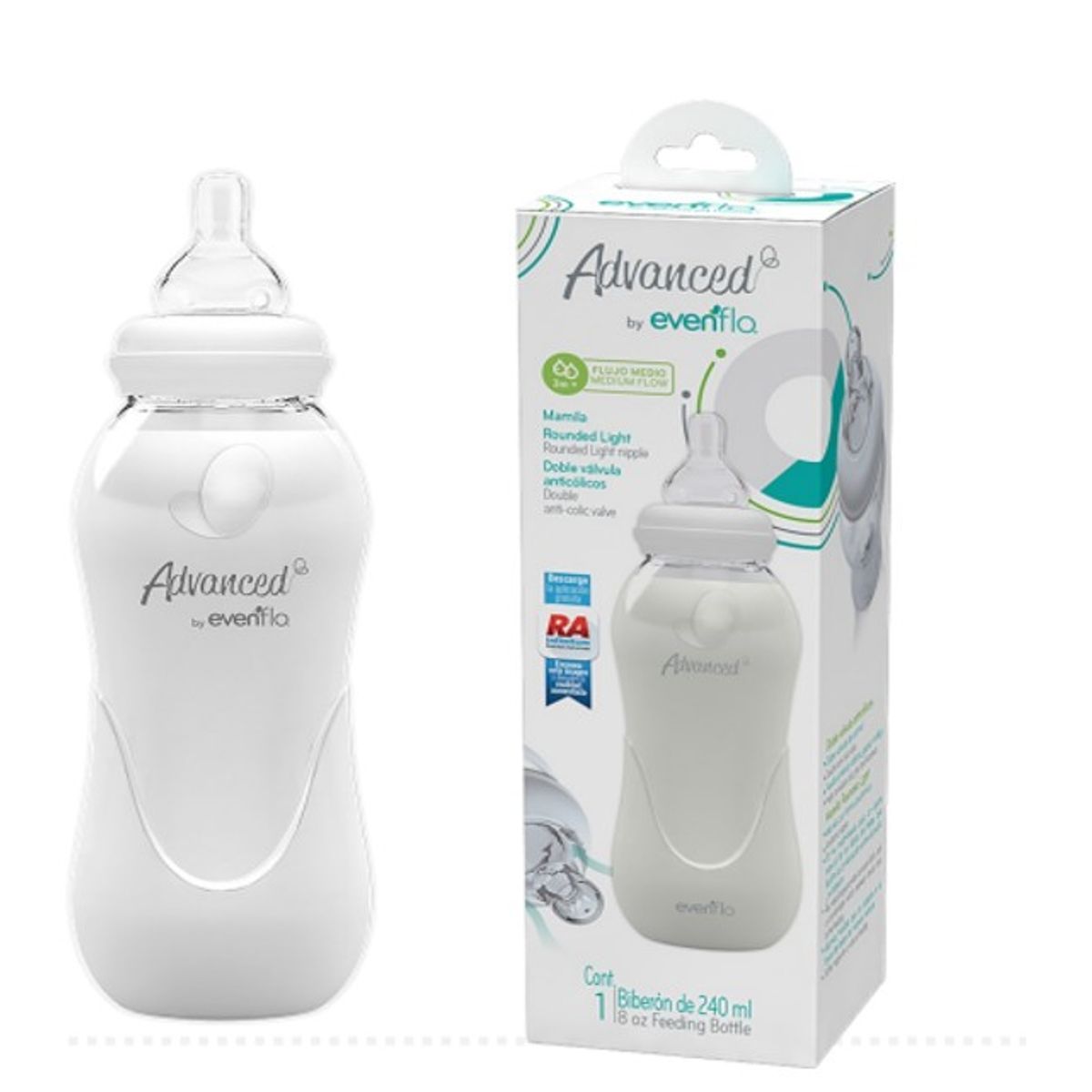 EVENFLO - Biberon Cuello Estándar 8 Onzas Advanced - Evenflo