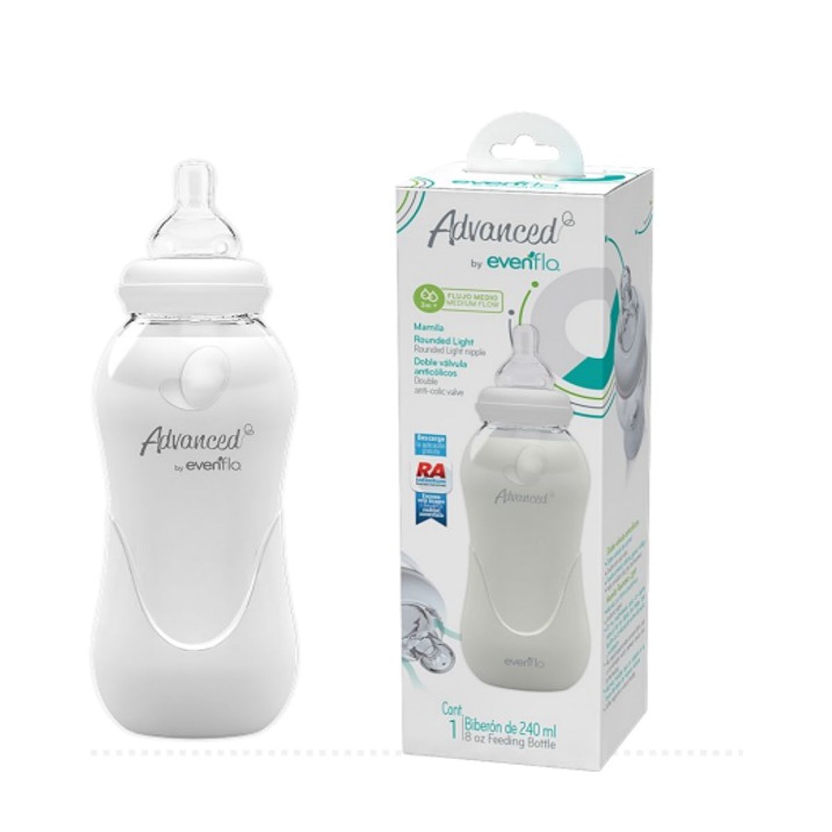 EVENFLO - Biberon Cuello Estándar 8 Onzas Advanced - Evenflo