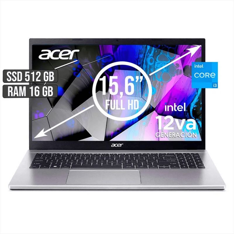 ACER - Portátil Acer Aspire Intel Core I3 Ram 16Gb 1215U Ssd 512Gb Led 16 Pulgadas Full Hd