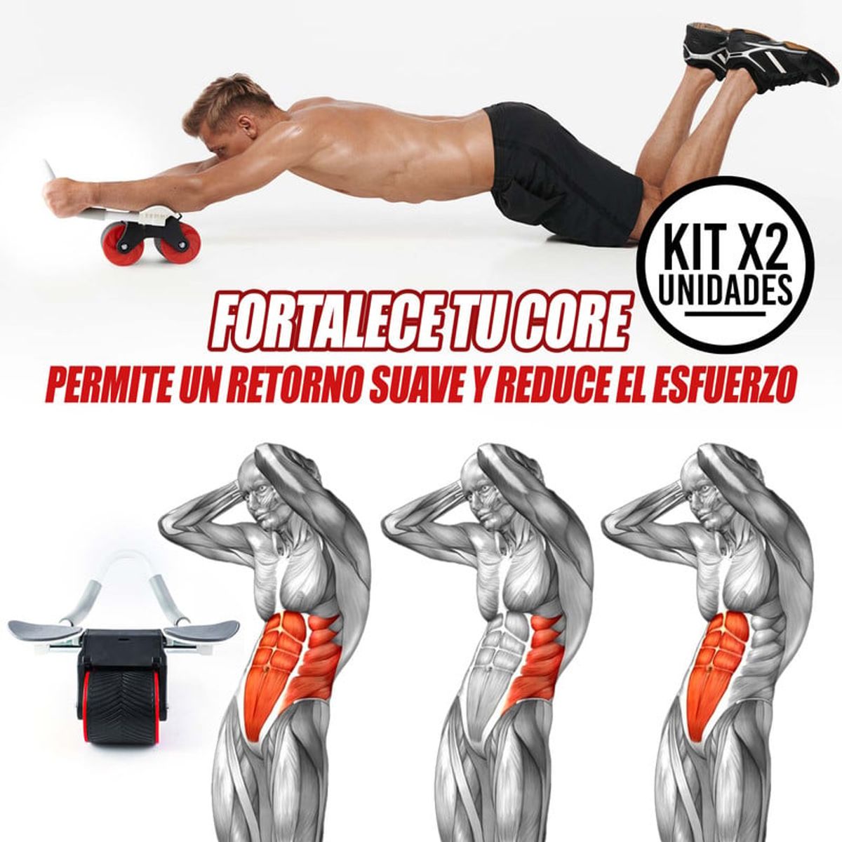 STYLE STARS - Set x2 Rueda para Abdominales Rebote Asistido Antideslizante