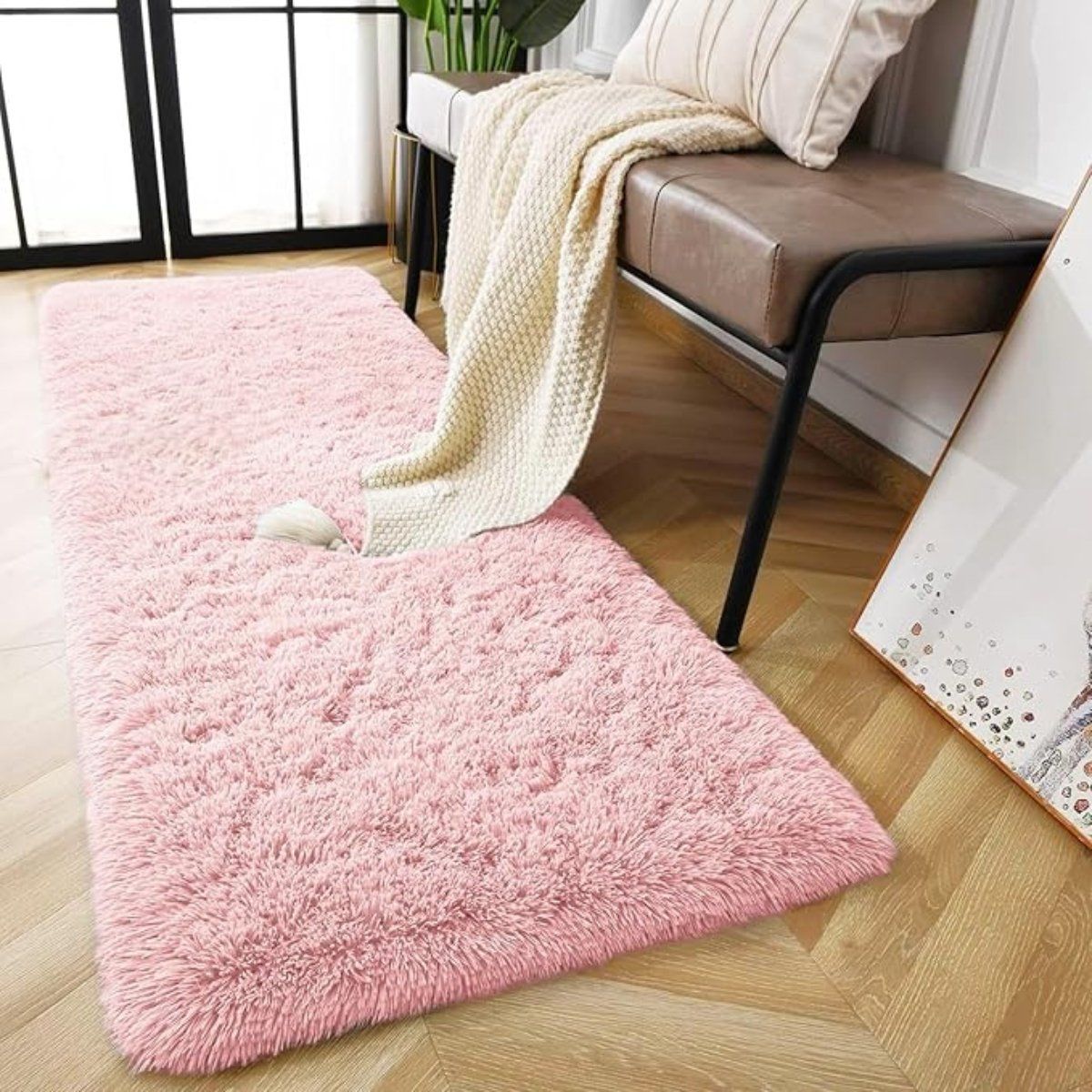 CLEMS - Tapete Alfombra Peluda Shaggy Rosa 150x200 cm