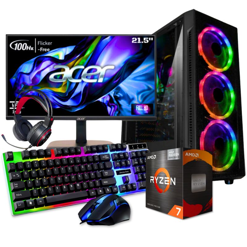 AMD - PC GAMER RYZEN 7 5700G /SSD 512GB/ RAM 16GB 3200MHZ/ BOARD A520/ MONITOR FHD 22"